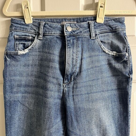 DL1961 Wom Jeans Sz27 Jerry High Rise Straight Linden Distressed Raw Hem Stretch - Picture 3 of 12